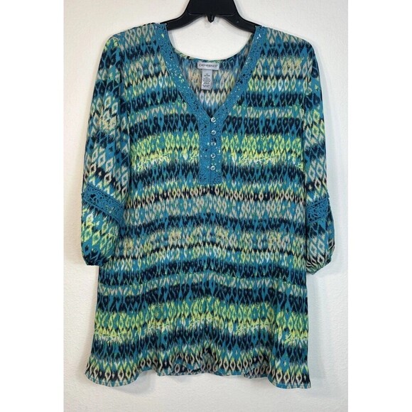 Catherines Tops - Catherines Teal Abstract Print Blouse Lightweight Pullover Plus Size 3X (26/28)